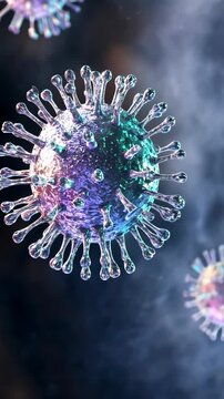 Colorful depiction of a virus highlighting its structure and intricate details under a scientific lens