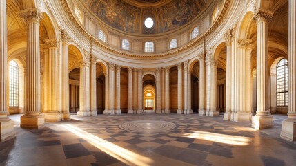 Obraz premium Wide Angle View of Architectural Interior with Sunlight