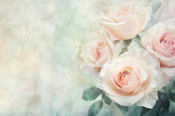 A delicate watercolor of roses in soft, muted shades.