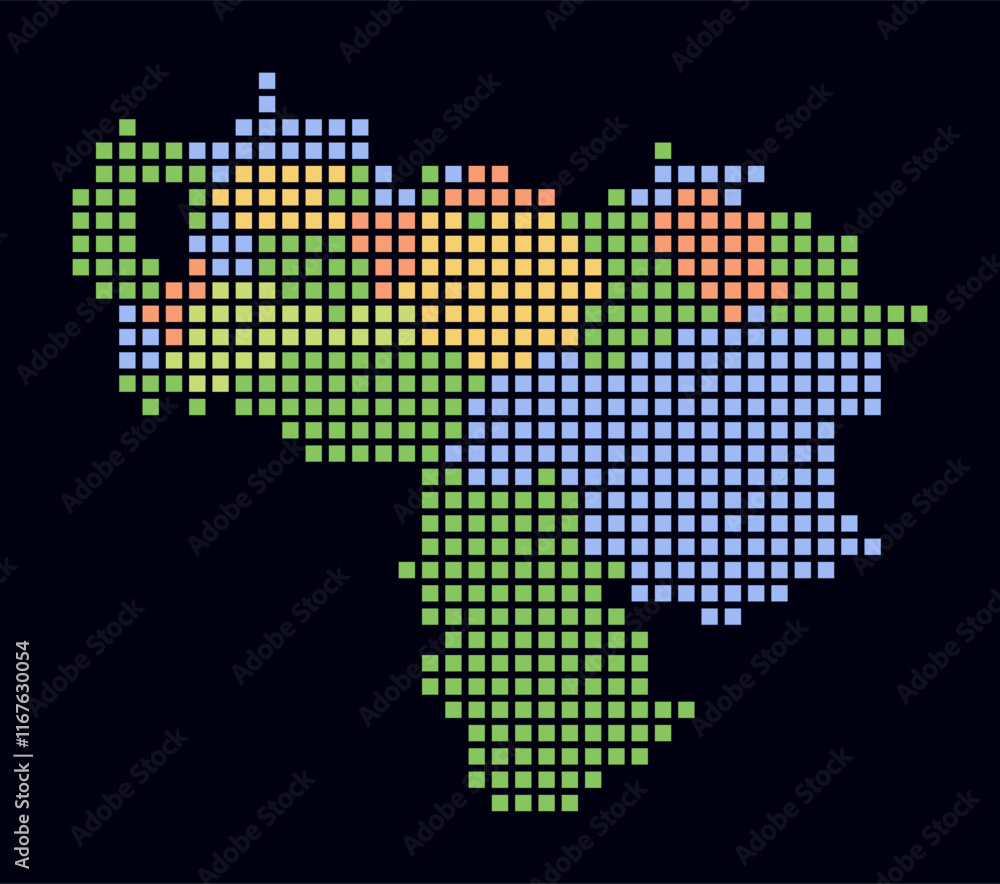 Poster venezuela dotted map. digital style map of the country on a dark background. venezuela shape with sq