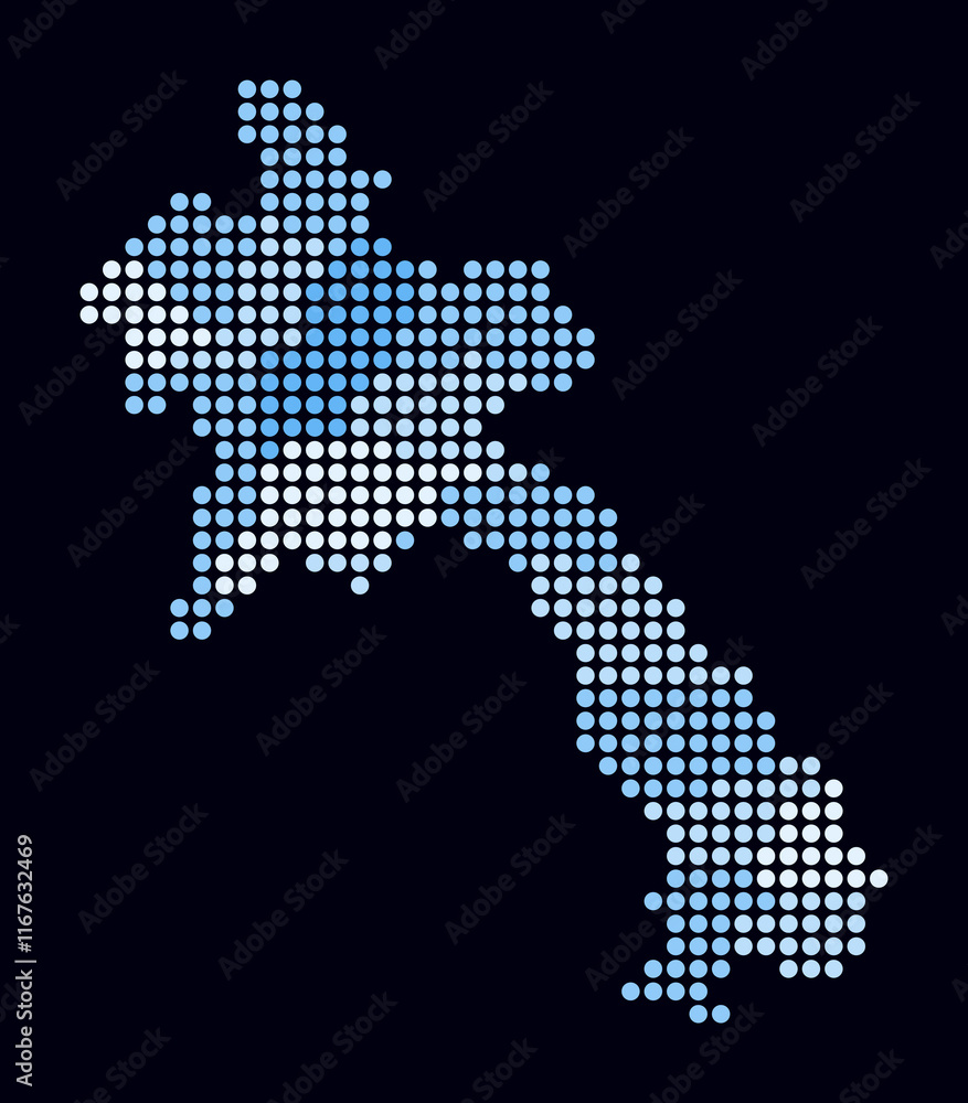 Poster laos dotted map. digital style map of the country on a dark background. laos shape with circle dots.