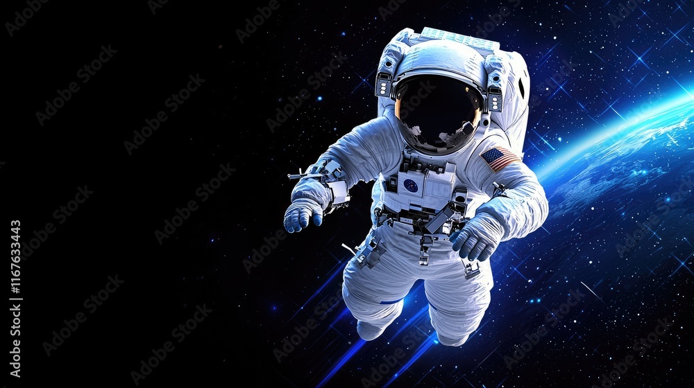 Aufkleber astronaut floating in space outer space digital art cosmic environment wide view exploration theme