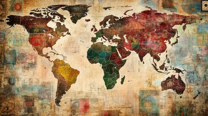 Global map art illustration world overview digital artwork vintage style aesthetic perspective