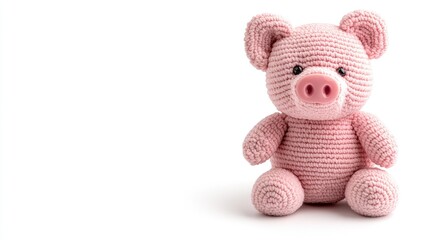 Playful crochet pig toy home setting plush figure bright environment close-up view whimsical concept for kids