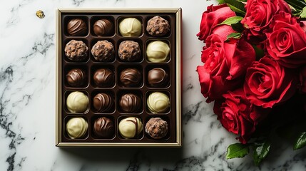 Gourmet Chocolate Truffles and Red Roses