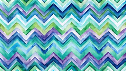 Hand-Painted Watercolor Chevron Design with Blue, Green, and Purple for Artistic Fabrics and Wall Art