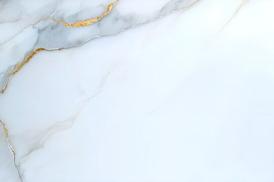 An elegant marble texture with a bright white surface accentuated by fine grey veins and delicate golden stripes. The polished finish adds sophistication, making it ideal for luxury interiors and desi - Powered by Adobe