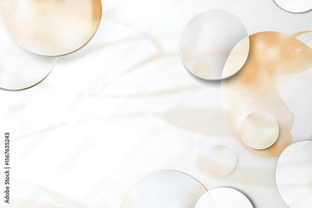 Poster an abstract design featuring overlapping translucent circles in warm beige and soft white tones on a