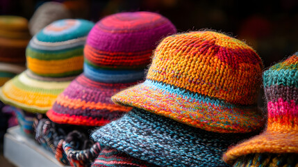 Photography, A few colorful woolen hats, colorful wool hats background