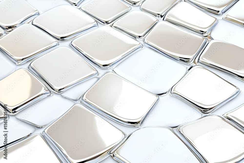 Poster an abstract metallic surface composed of a grid of smooth, reflective tiles with softly rounded edge