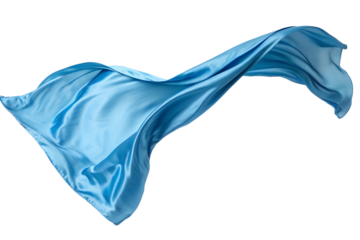 Blue silk fabric fluttering in the wind isolated on the transparent background