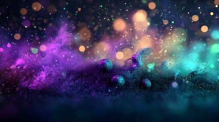 Obraz premium abstract splash of purple and green paint with glowing metallic textures 