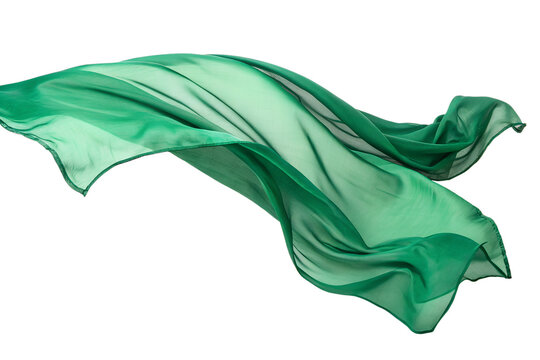 Green silk fabric fluttering in the wind isolated on the transparent background