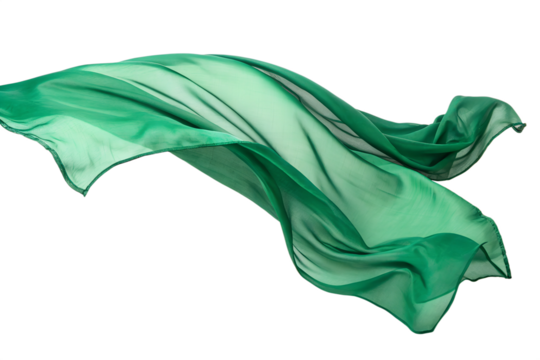 Green silk fabric fluttering in the wind isolated on the transparent background