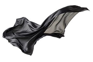 Black silk fabric fluttering in the wind isolated on the transparent background