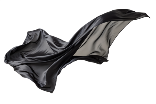Black silk fabric fluttering in the wind isolated on the transparent background
