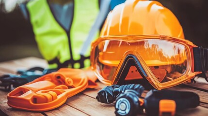 Fototapeta premium Safety Gear for Construction Workers in Soft Lighting