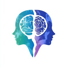 Two profiles face each other, their brain designs illustrated in vibrant colors. This artwork symbolizes the importance of mental health and emotional connections in a contemporary context