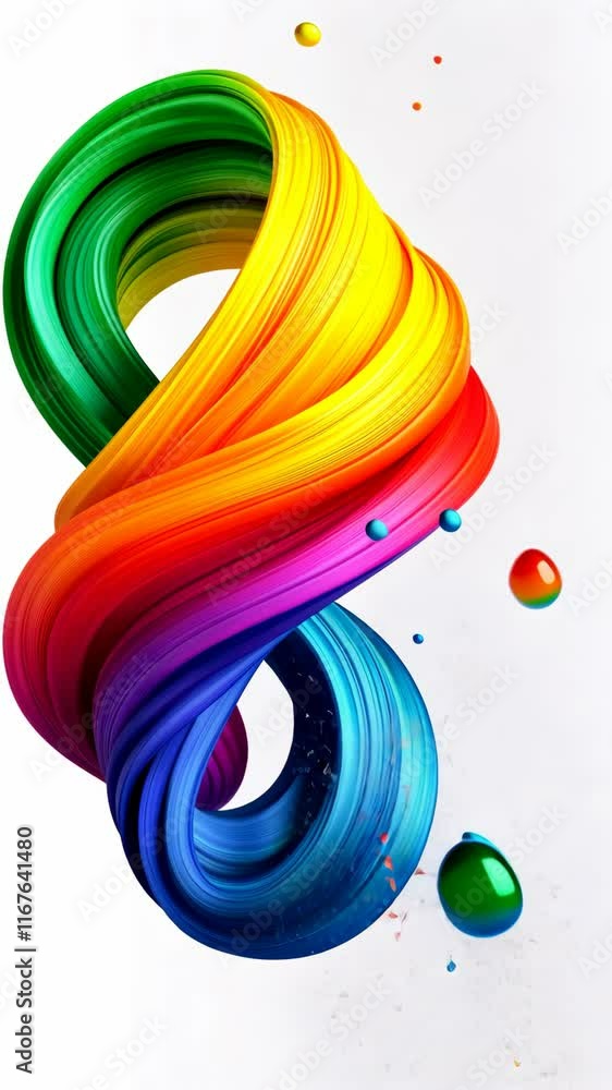 Poster vibrant rainbow swirl with colorful droplets captures dynamic energy and artistic expression in a bo