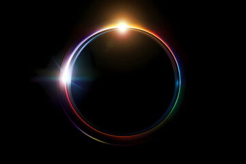 Obraz premium Abstract, colorful light effect background with lens flare on a black color for design element and texture, with copy space