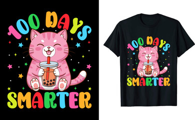 100 Days Smarter Cute Cat Graphic T-shirt Design