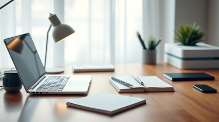 office desk with laptop