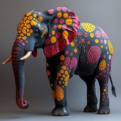 Fototapeta premium Vibrant Elephant Art Design Wildlife Patterns Unique Colors Artistic Style Photo