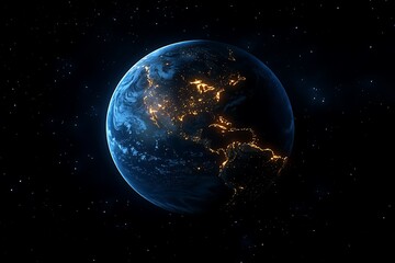 Fototapeta premium Night Aerial View of Earth Showing City Lights