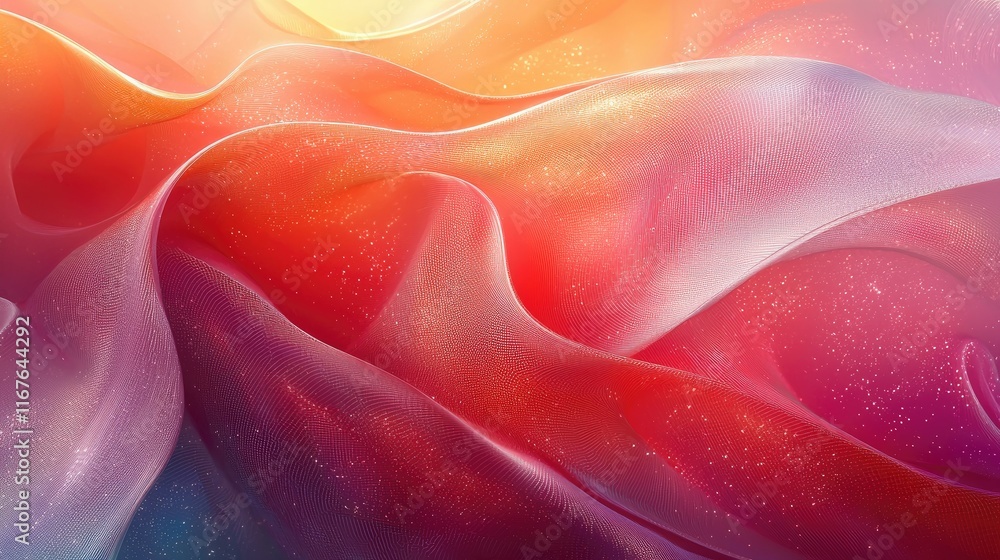 Aufkleber abstract colorful fabric texture with flowing waves and shimmering particles.