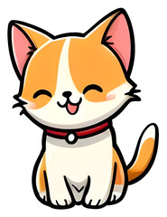 Obraz premium Cute cartoon cat sitting and smiling happily