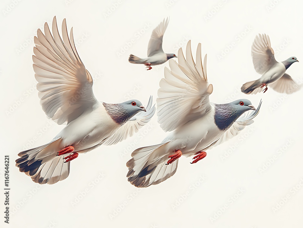 Poster diverse group of passenger pigeons ectopistes migratorius recreated in a historic style flying dynam