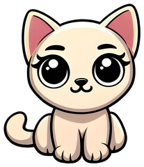 Fototapeta premium Cute cartoon white cat sitting looking forward