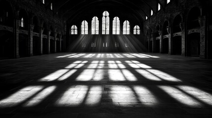Shadows Cast by Sunlight Through Windows: Patterns, Natural Light, Architectural Design, Tranquil Atmosphere