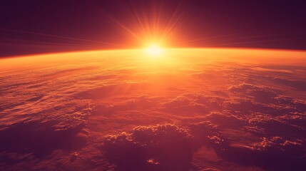 Earth Emerging from Space: Sunrise Glow, Light and Shadow Contrast, Symbol of Hope and Interconnection