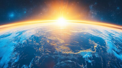 Earth Emerging from Space: Sunrise Glow, Light and Shadow Contrast, Symbol of Hope and Interconnection