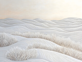 Fototapeta premium Frost-Covered Shrubs in a Winter Snowfield