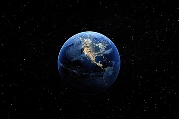 Earth seen from space showcasing North America and vibrant city lights at night