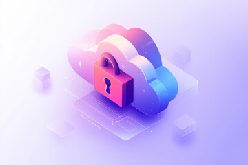 Obraz premium Colorful cloud with a lock symbolizing secure data storage and privacy in digital services