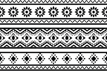 Seamless black and white Tribal geometric pattern vector ethnic decorative design, hand drawn border