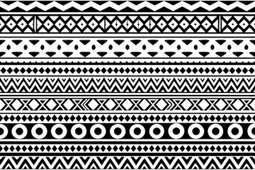 Seamless black and white Tribal geometric pattern vector ethnic decorative design, hand drawn border