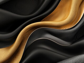 Naklejka premium Abstract Black Gold Luxury Fabric Waves Texture Background