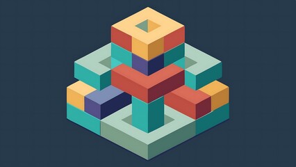 Obraz premium 3D Isometric Cube Illusion with Shaded Colors for Depth and Perspective in Modern Design