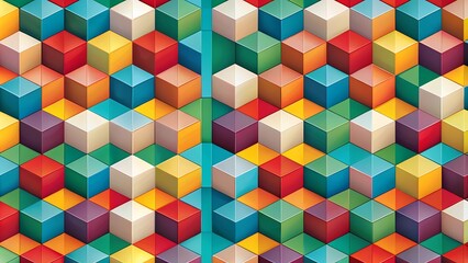 Obraz premium 3D Isometric Cube Illusion with Shaded Colors for Depth and Perspective in Modern Design