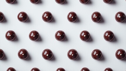 Chocolate bonbons arranged on white background.