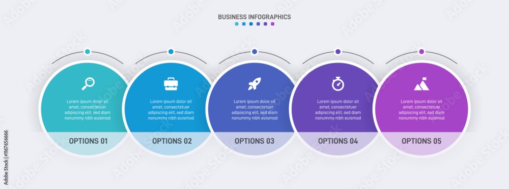 Poster horizontal progress bar featuring 5 arrow-shaped elements, symbolizing the five stages of business s