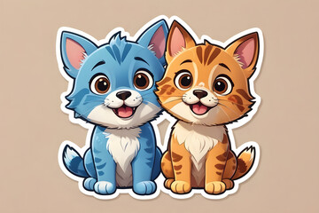 Obraz premium Two happy cartoon cats sitting and smiling