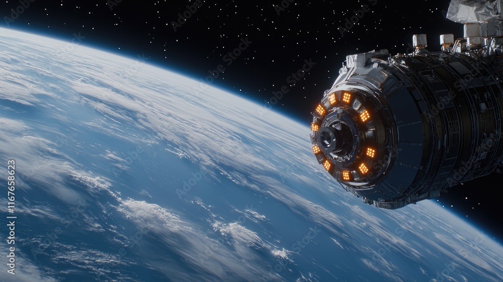 Poster exploring advanced spacecraft near earth outer space high-resolution image cosmic environment aerial