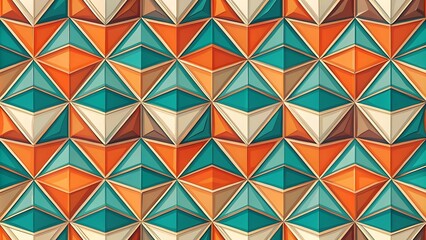 Retro Triangular Prism Design with Teal, Orange, and Beige for Vintage-Inspired 3D Patterns
