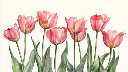 Fototapeta premium Beautiful pink tulips blooming in a garden during spring season