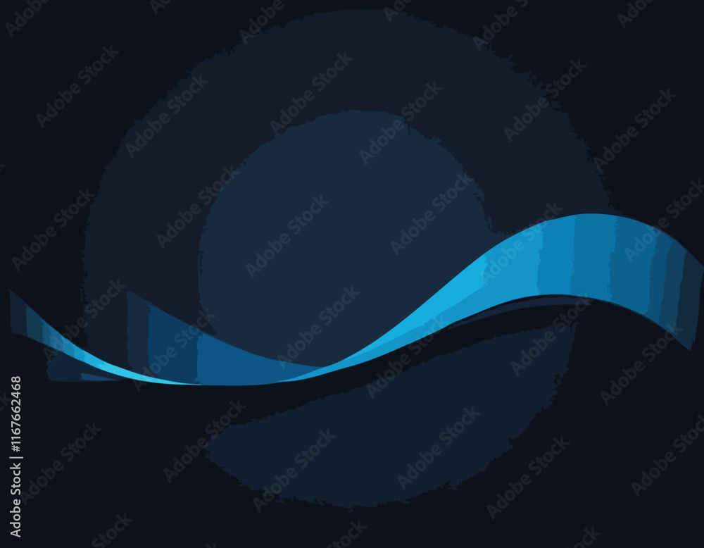 Poster vector abstract shiny color blue wave design element on dark background. science design